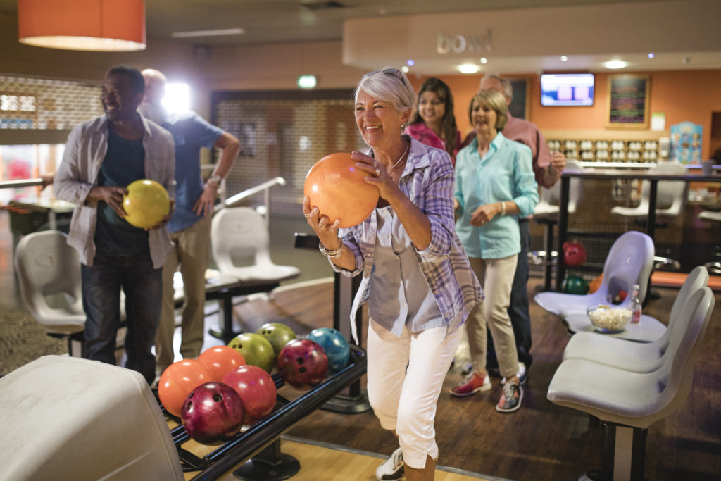 group of seniors bowling